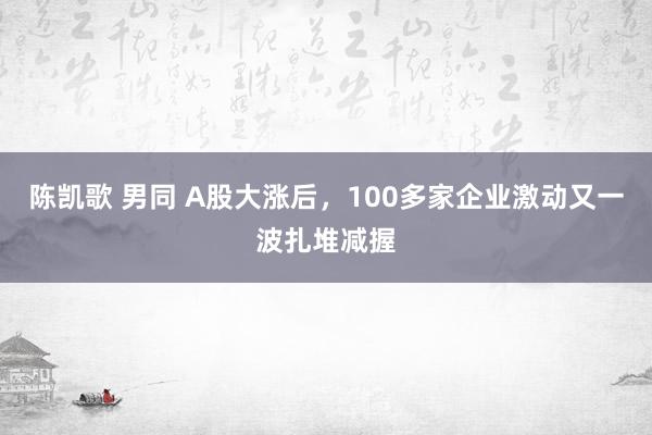 陈凯歌 男同 A股大涨后，100多家企业激动又一波扎堆减握