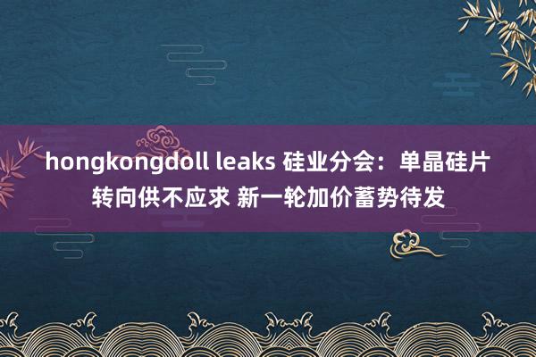 hongkongdoll leaks 硅业分会：单晶硅片转向供不应求 新一轮加价蓄势待发