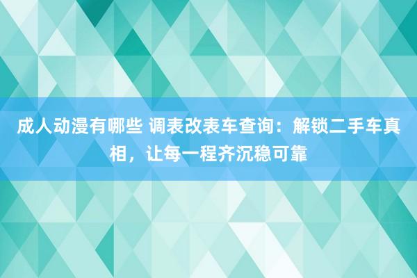 成人动漫有哪些 调表改表车查询：解锁二手车真相，让每一程齐沉稳可靠